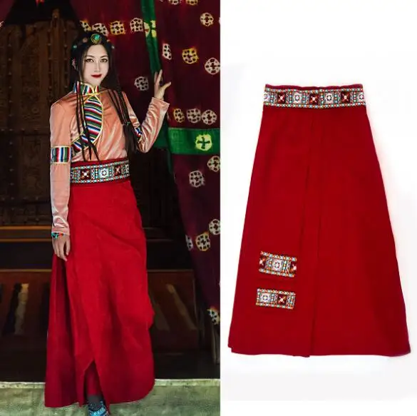 chinese-tibet-guozhuang-tibetan-clothes-long-skirt-wrapped-skirt-one-piece-half-skirt-girl