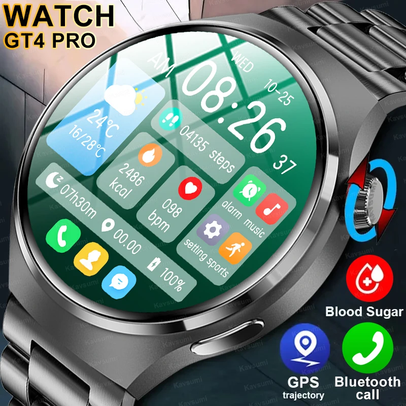 Huawei-GT4 Pro relógio inteligente para homens, tela HD AMOLED, chamada Bluetooth, GPS, NFC, freqüência cardíaca, SmartWatch BloodSugar, novo, 2023