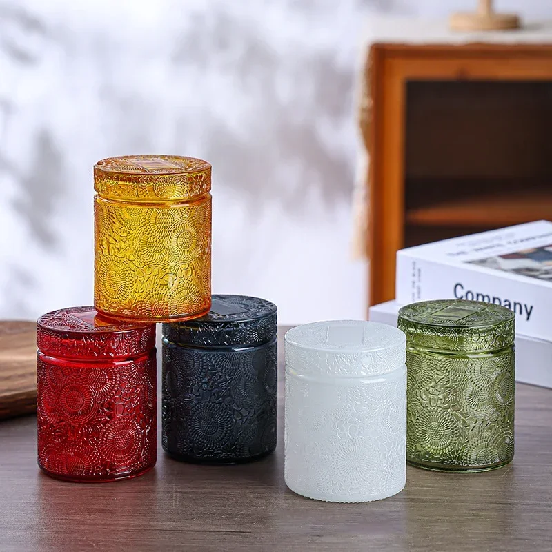 Jarra de armazenamento de vidro com tampa, recipiente de armazenamento de copo vazio, decoração de casa, caixa de armazenamento de velas diy, decoração de sala de estar