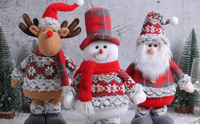 

New Christmas Telescopic Doll Santa Claus High Hat Doll Cute Elk Doll Standable Long Leg Christmas Doll for Tabletop Decoration
