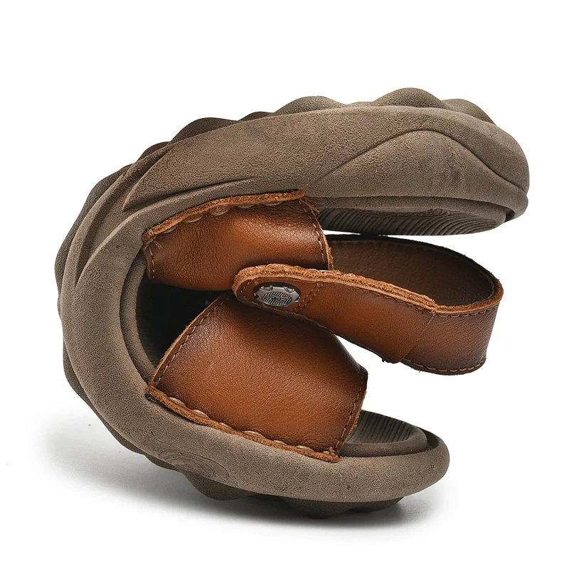 Golden Sapling Beach Shoes Classics Men's Sandals Retro Summer Flats Genuine Leather Sandal for Outdoor Slip on Sandales Hommes