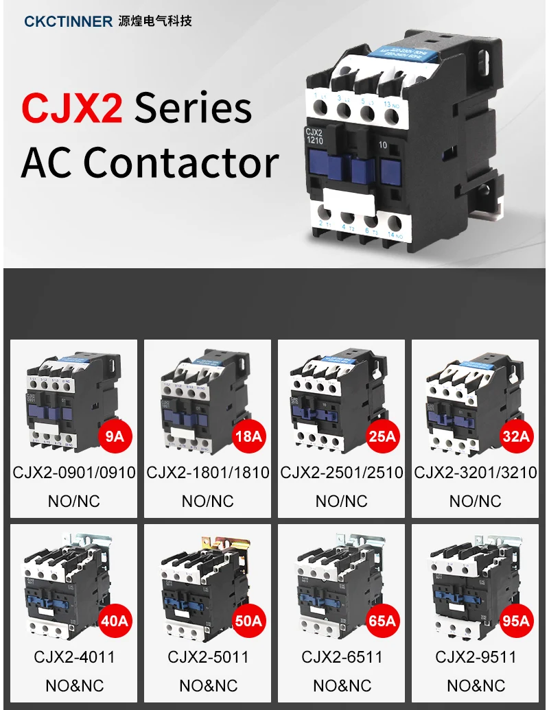 Description Picture 2 of itemCJX2-1201/1210 50/60HZ 12A AC contactor Din Rail Mounted 3P+1NO Normal Open Contactor 24V-380V