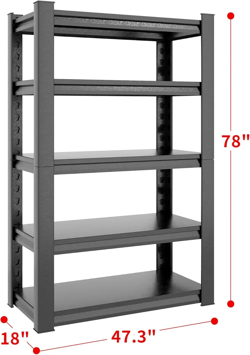 78" H Garage Shelving 3000LBS Heavy Duty Storage Shelves Adjustable 5 Tier Metal Shelves, Warehouse 18" D*47.5" W*78" H,Black 3