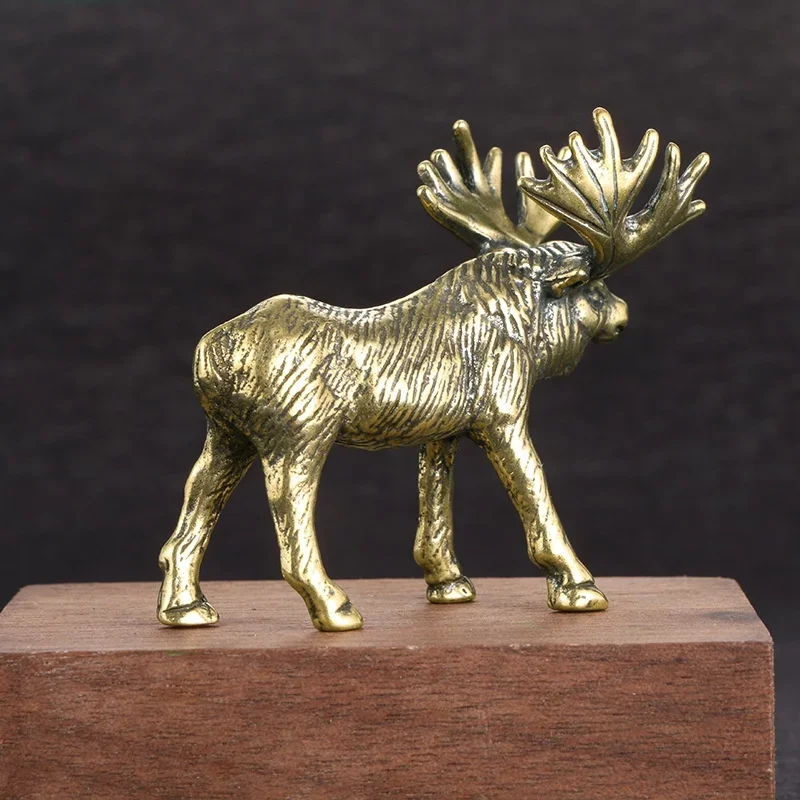 SolidBrassElkFigurinesRetroAnimalMooseSmallStatueDeskOrnament