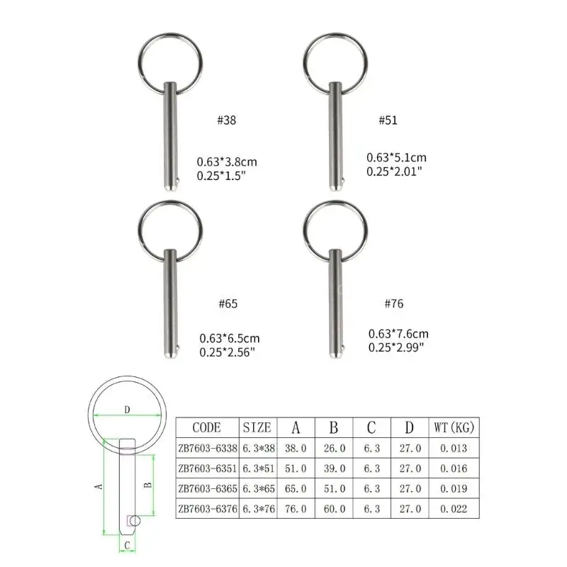 YXQ 2-Pack Quick Release Pins - 1/4" Diameter, 3" Length, 316 Stainless Steel For Marine & Boating - View #2
