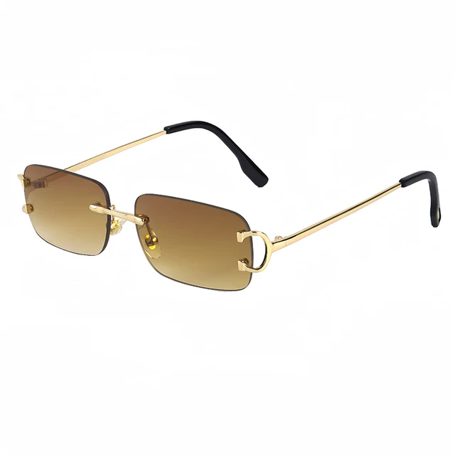 HBK Retro Rimless Sunglasses Small Square Gold Frame UV400 Eyewear - Image 3