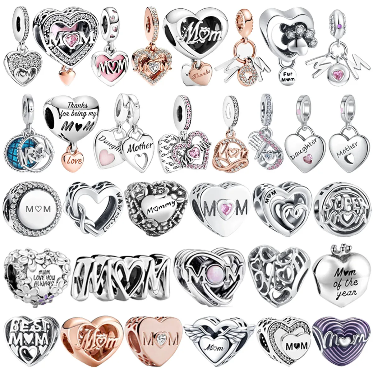 

Hot sale original 925 Sterling Silver Gold Wings Mother Heart Flower BeadedPendant for PandoraDIYBracelet, Women's Jewelry Gifts