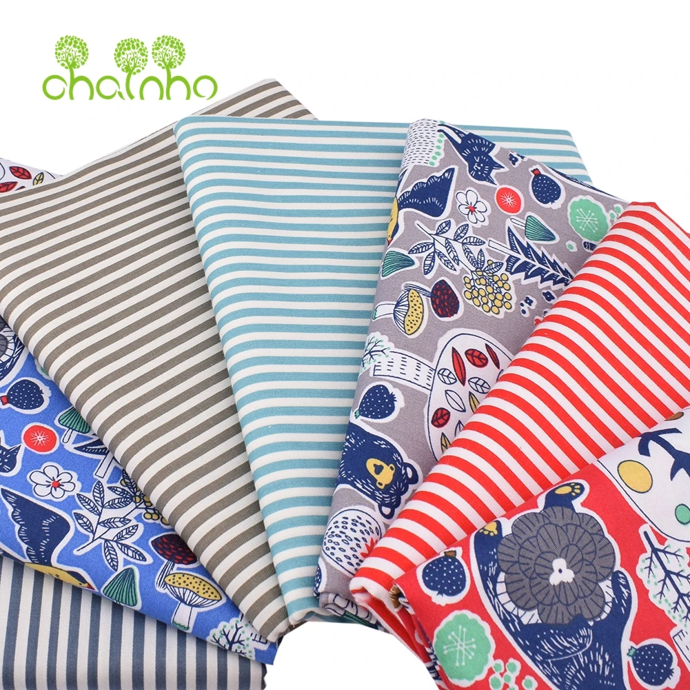 Chainho,Printed Twill Weave Cotton Fabric,DIY Sewing Quilting Material,Patchwork Cloth,7 Designs Cartoon Series,2 Sizes,15C282