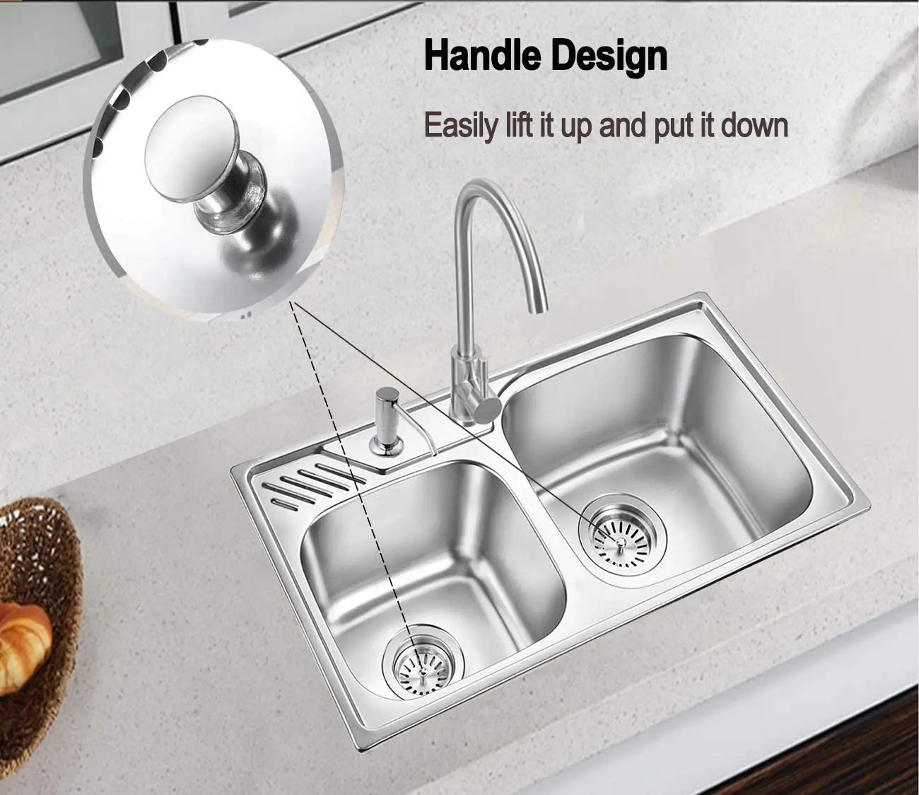 Kitchen Sink Strainer Plug Stainless Steel Thicken Hole Diameter 78mm Dish Drainers Mesh