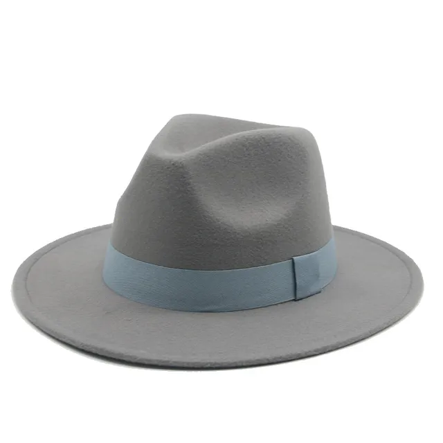 Fedora Hat Women Winter Hats for Women Ribbon Band Men's Hat Wide Brim Classic Beige Wedding Church Bowler New Cap chapeau femme Gray
