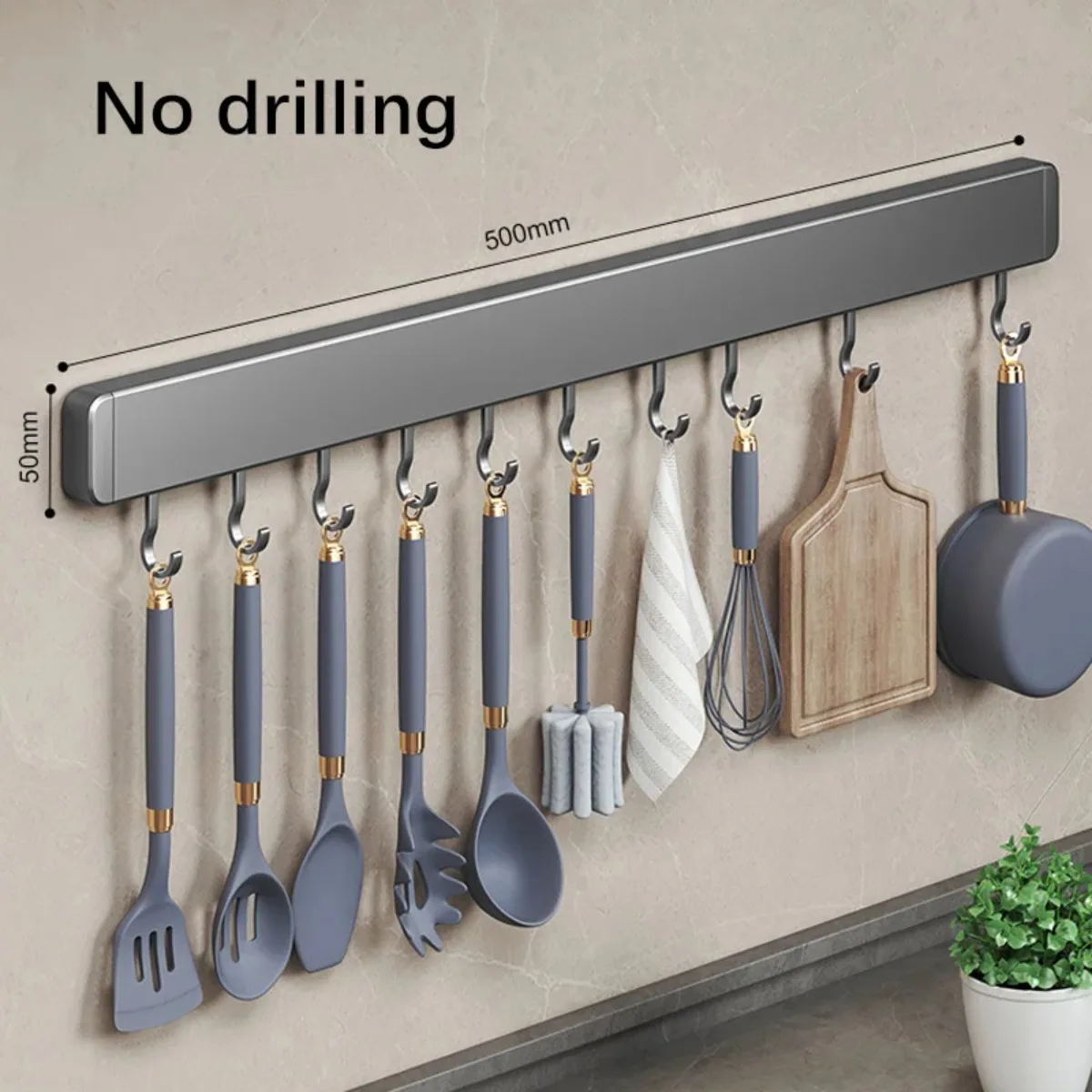 Kitchen Storage Rack Hook Free Punch Removable Wall Mounted Shelf Easy Installation
