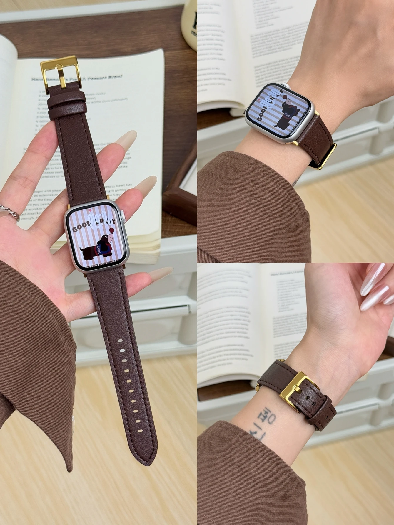 Elegant Coffee Brown Leather Loop Watch Band
