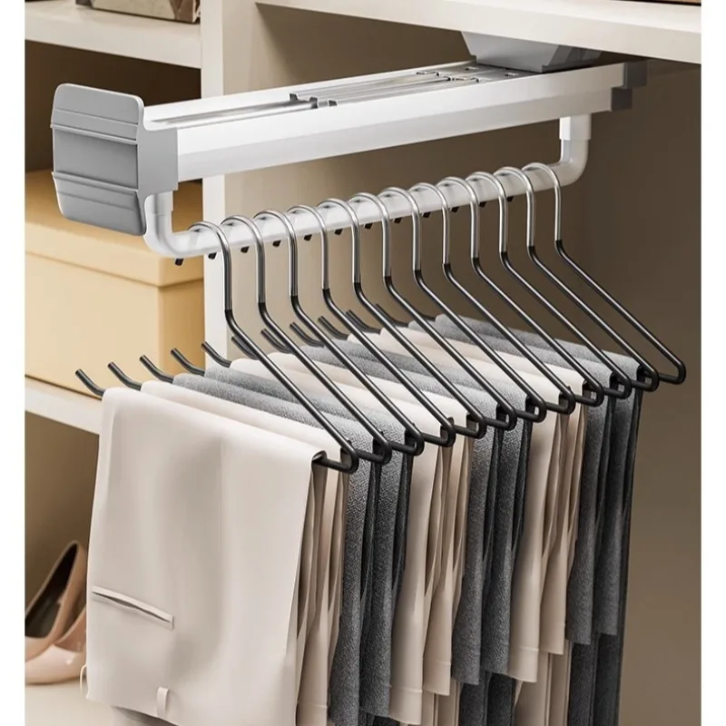 Closet hanger with drawdown hanger on top of wardrobe vertical garment pass 1