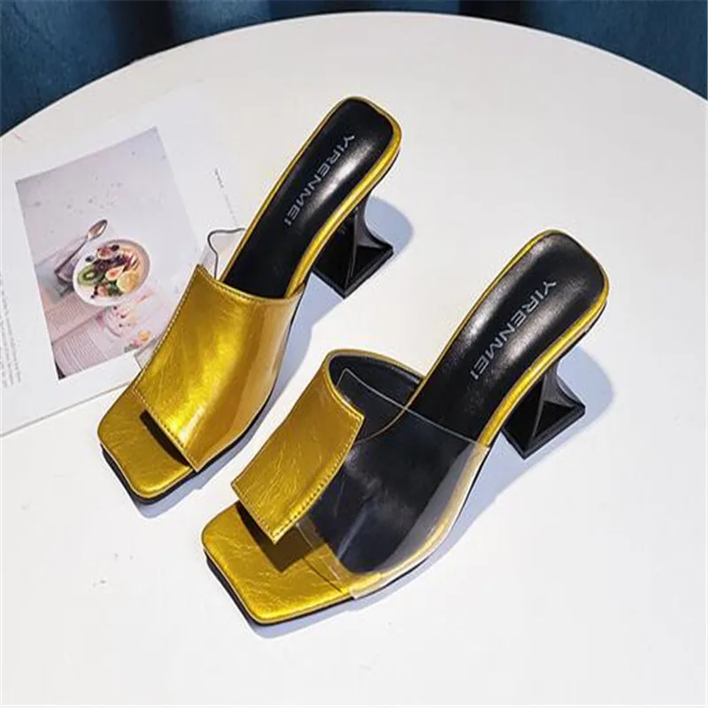 

2023 Leather Gladiator Sandals Women Sandals Rome Summer Lady High Heel Shoes Handmade Pvc Square Toe Slip-On Zapatos Mujer