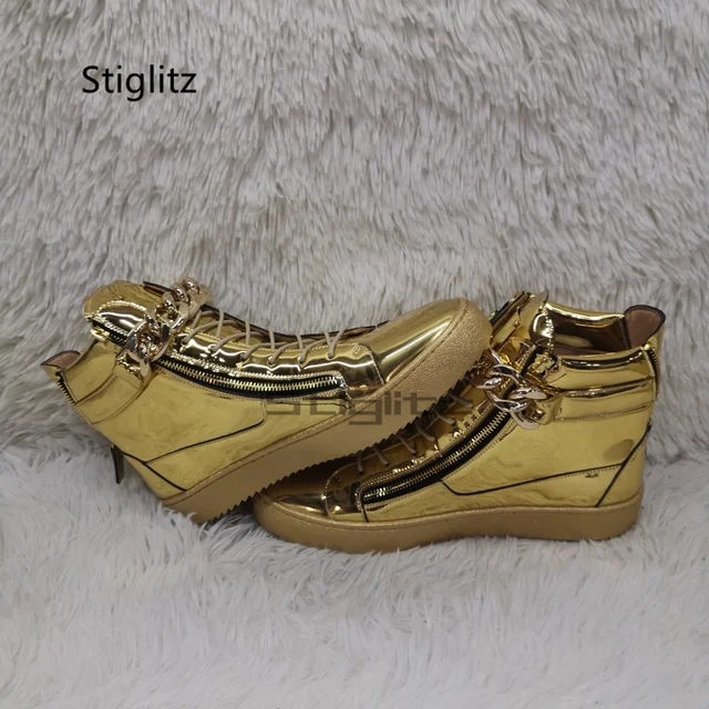 Gold Silver Casual Sneakers Shoes for Men Chain High-Top