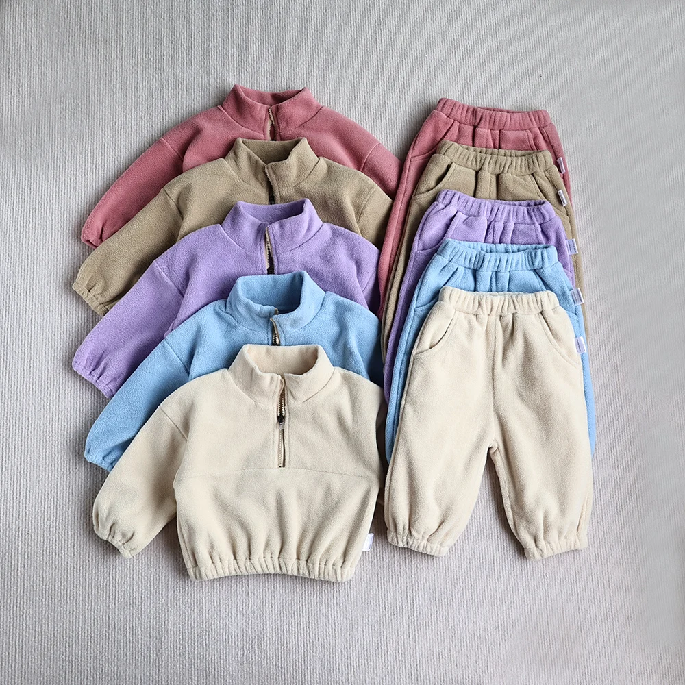 

FINEPAT New Autumn Baby Sports Suit Toddler Fleece Solid Color Hoodies Suit Infant Outfit 2PCS