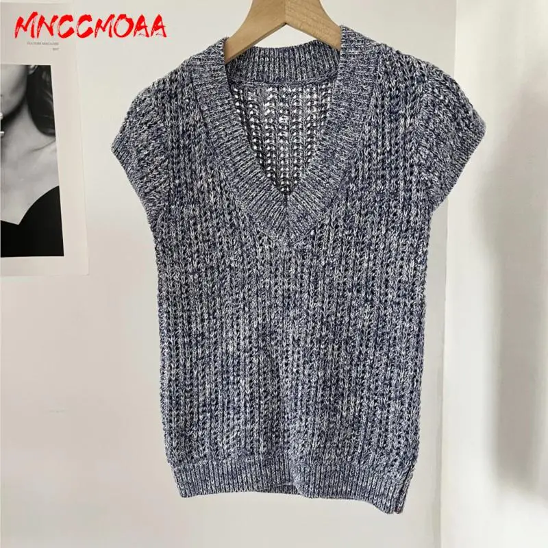 

MNCCMOAA-Women's V-Neck Knit Sleeveless Vest, Female Pullover, Casual Tank Tops, Monochromatic, Autumn, Winter, Fashion, 2024