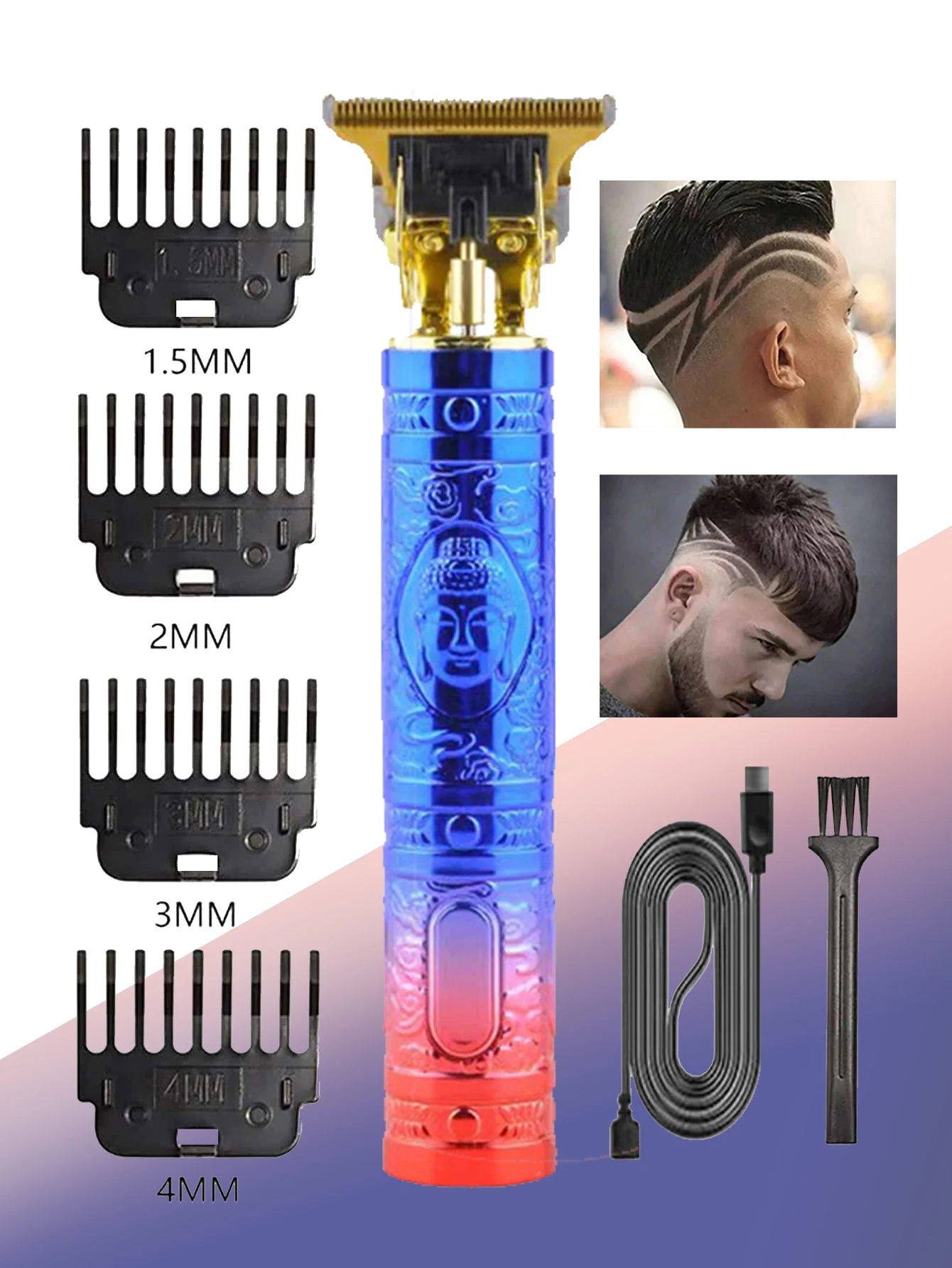 Description Picture 2 of itemElectric hairdresser, blue and Red Buddha (6-piece set) professional hairdresser, rechargeable retro oil head push