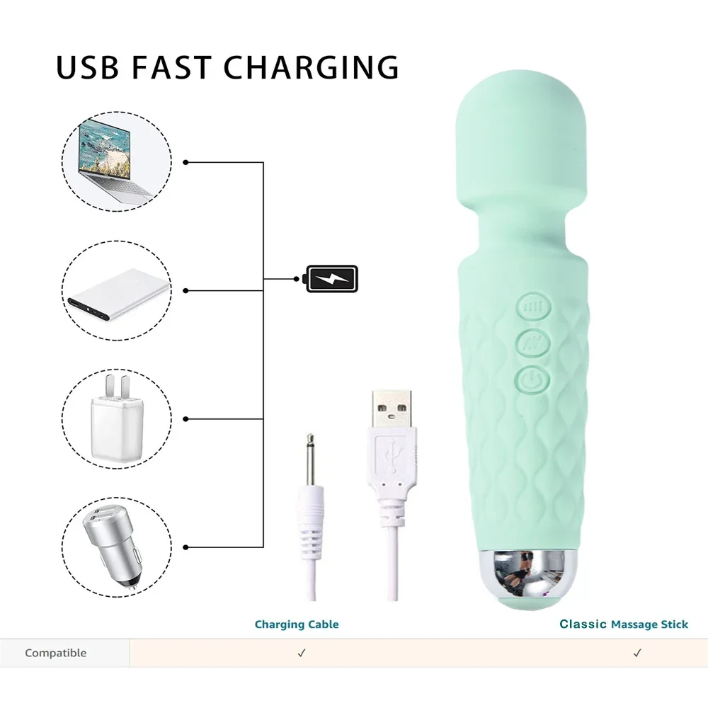 Upgraded Mini Vibrator 20 Modes Strong Vibration Usb Charging Handheld Wand Massager for Women