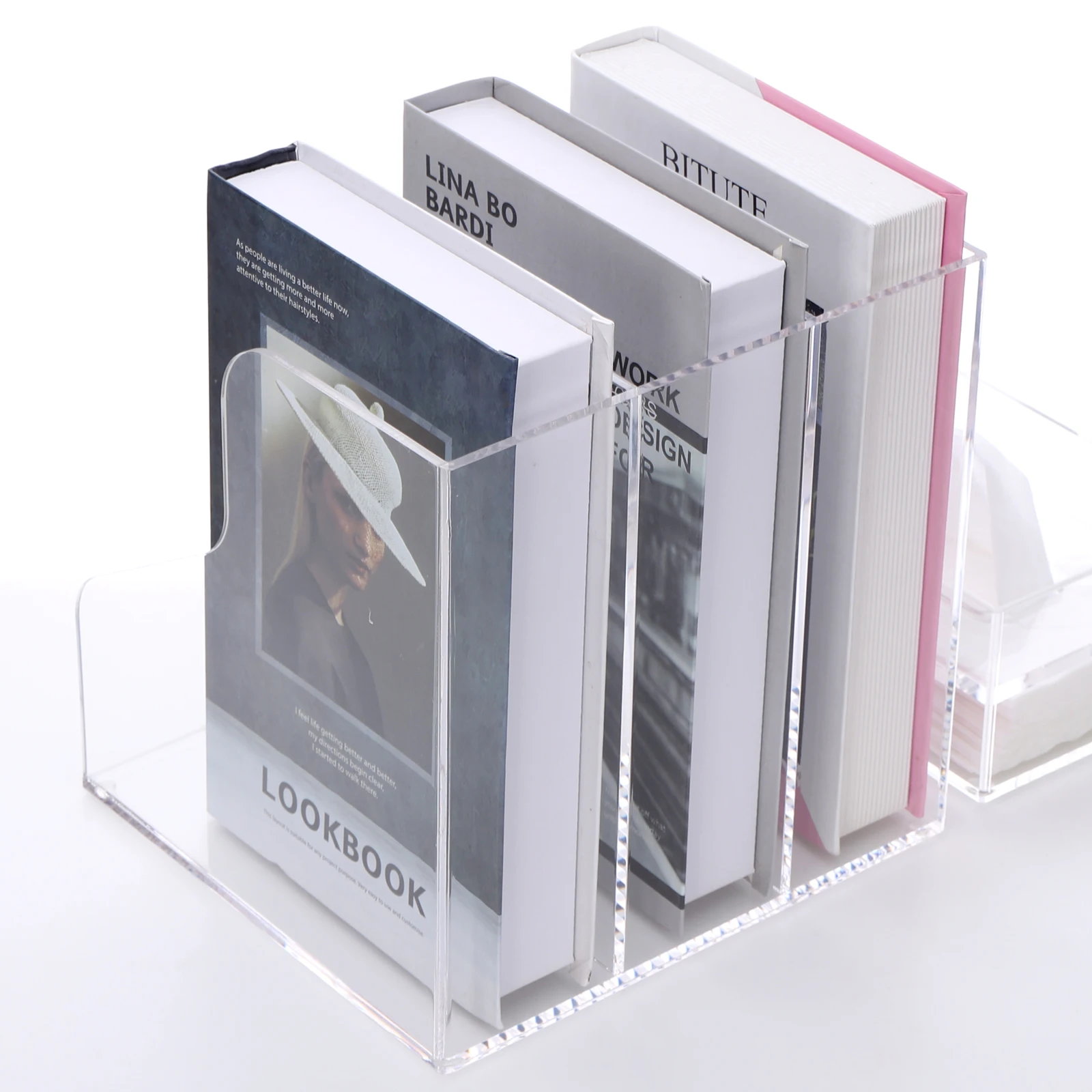 SANRUI 3 Slots Acrylic Magazine Holder Desktop File Sorter Organizer Rack Bookshelf Office Desk Accessories Storage Stand