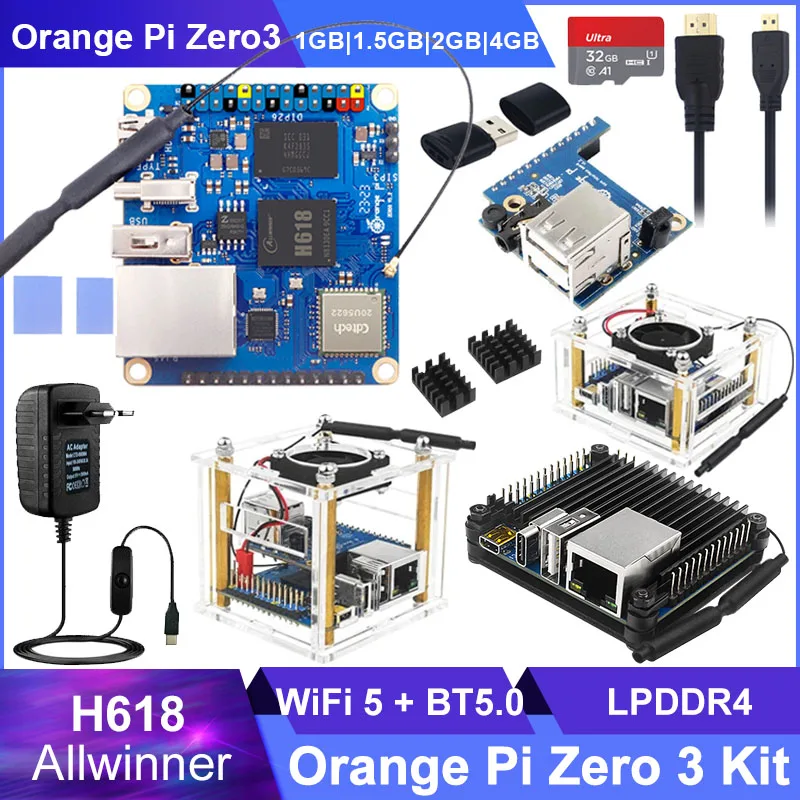 Orange Pi Zero 3 4Gb 2Gb 1Gb Ram Allwinner H618 64-Bit 16Mb Spi Flash Dual Band Wifi5 + Bt 5.0 Gigabit Lan Port Single Board