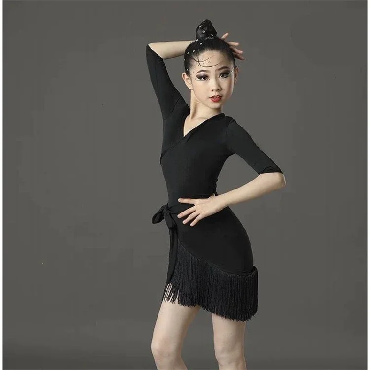 

Детское платье для латиноамериканских танцев, бальное платье с бахромой и кисточками для танго, сальсы, Детские платья для девочек, костюм для соревнований