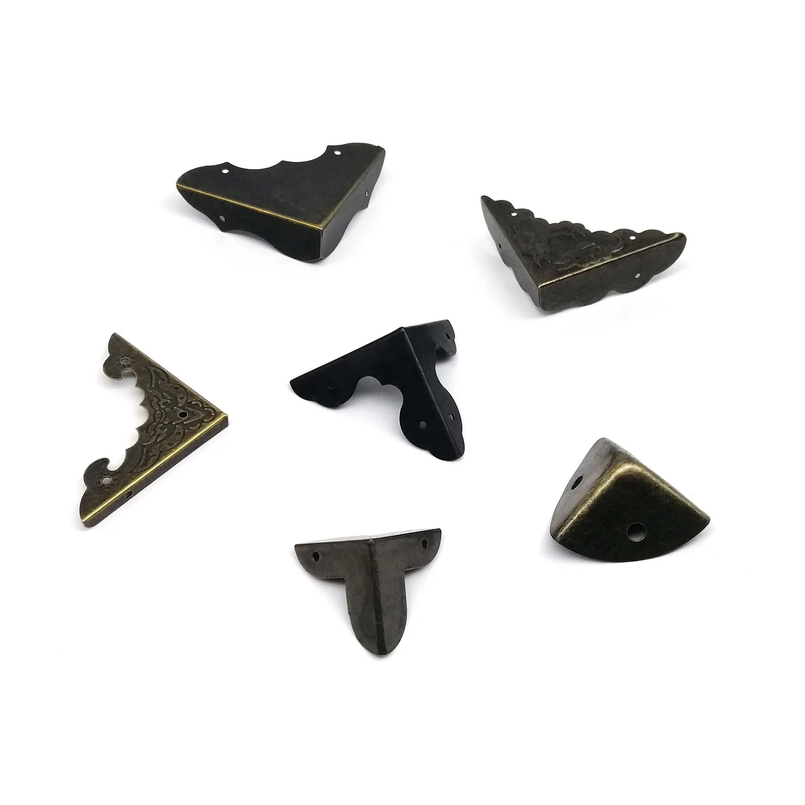 Antique Brass Bronze Black Jewelry Chest Wine Box Wooden Case Suitcase Furniture Decor Iron Metal Corner Protector Cover 12pcs