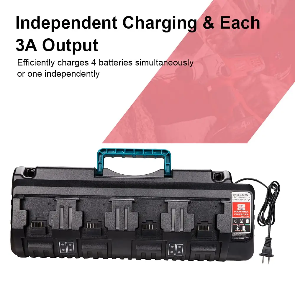 Super Battery Charger Compatible Milwaukee M18 Battery 4/6-Ports Simultaneous Ra