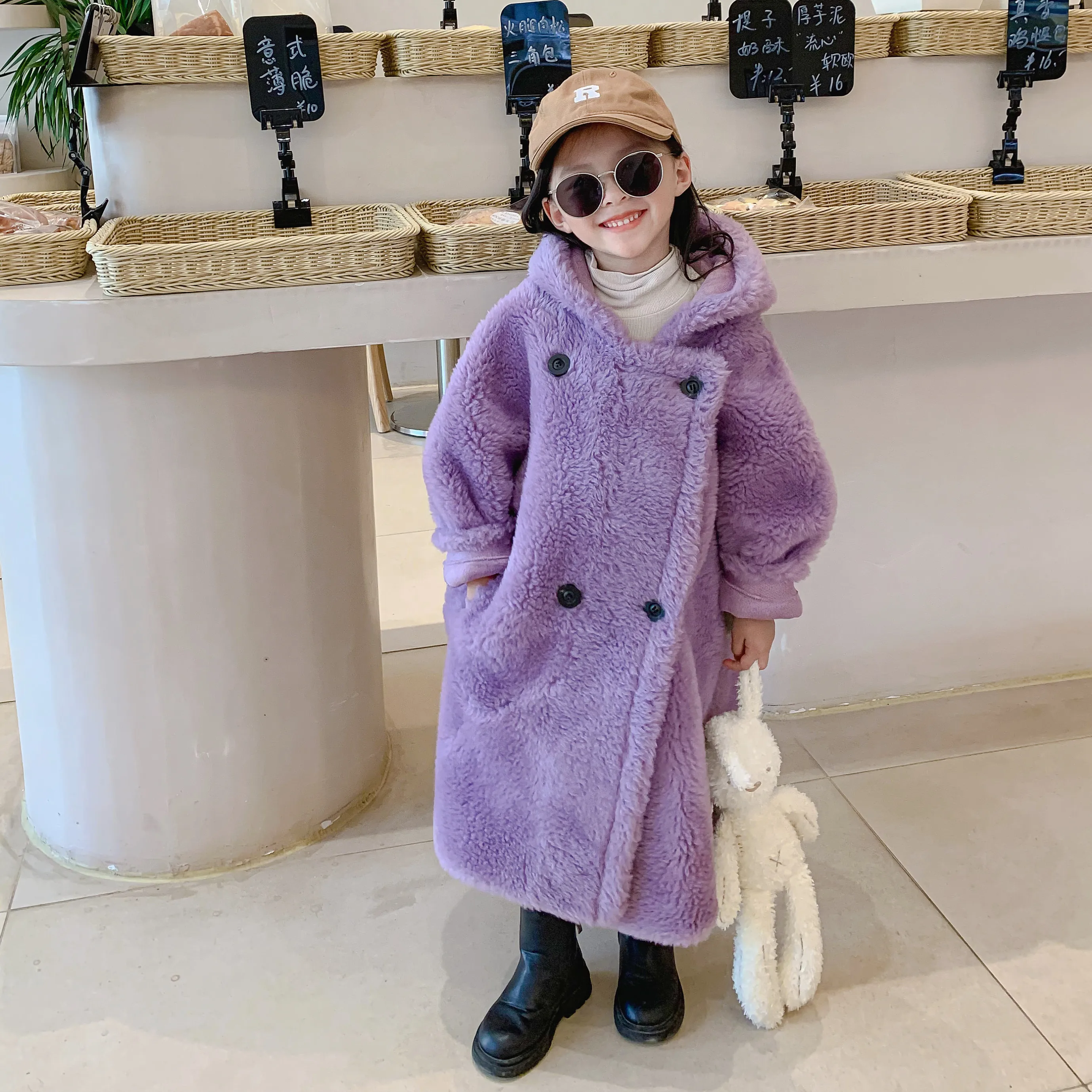 

Autumn Winter Wool Blends Jacket for Girl New Korean Version Double-Sided Synthesis Coat Long Casual Children's Clothing E22