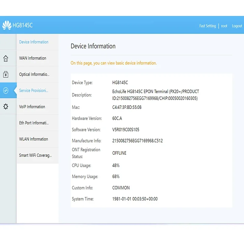 GPON ONU EPON HG8145C XPON ONT termianl with 1GE+3FE+voice+2.4Gwifi English soft
