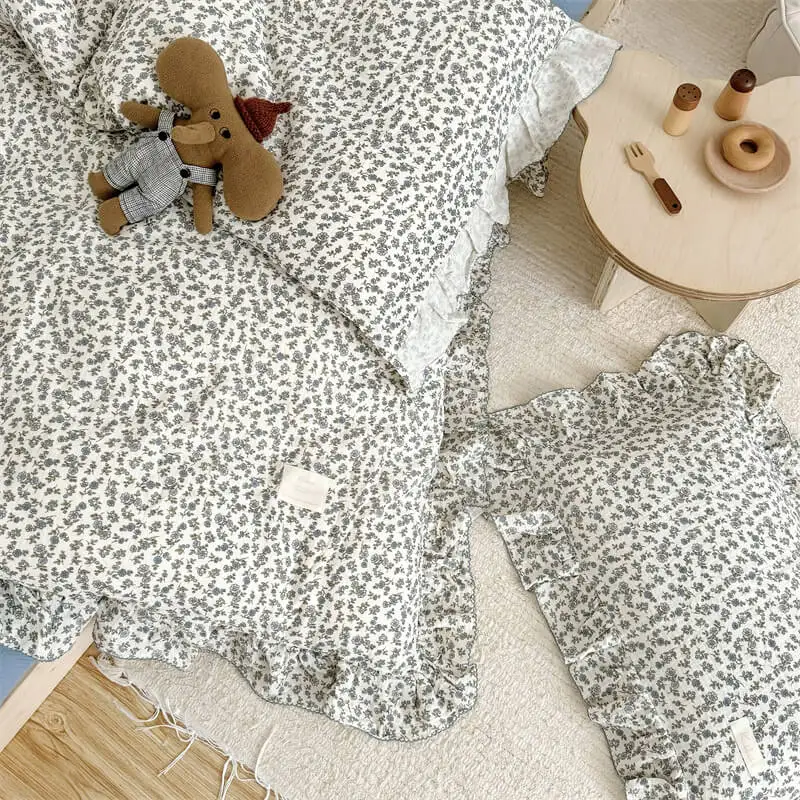 Ruffle Toddler Nursery Bedding Set Cotton Muslin Duvet Cover Set Twin Size with Pillow Covers