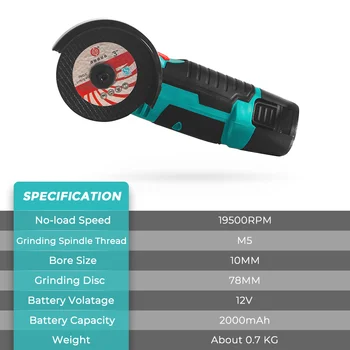 12V 800W Angle Grinder 19500RPM with Rechargeable Lithium Battery Cordless Polishing Machine Diamond Cutting Grinder Power Tools 2