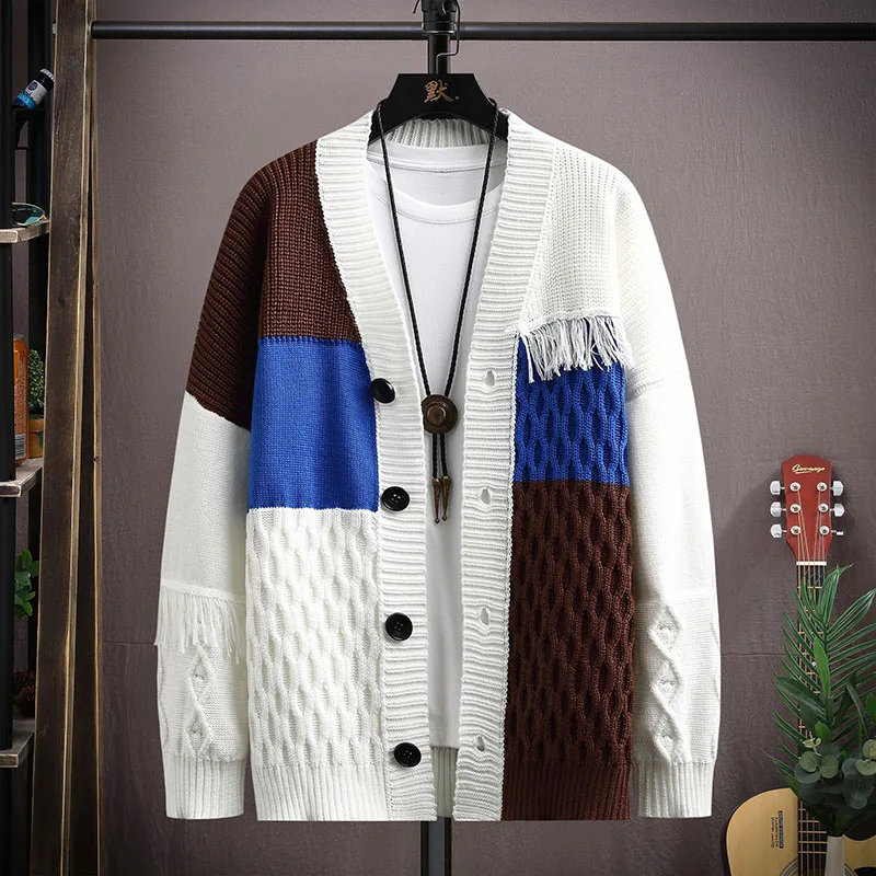 

Pull Homme Fall Winter Men Hip Hop Streetwear Mens 2023 Brand Goth Cardigan New Trendy Splicing Knitted Sweater Male Jacket Coat
