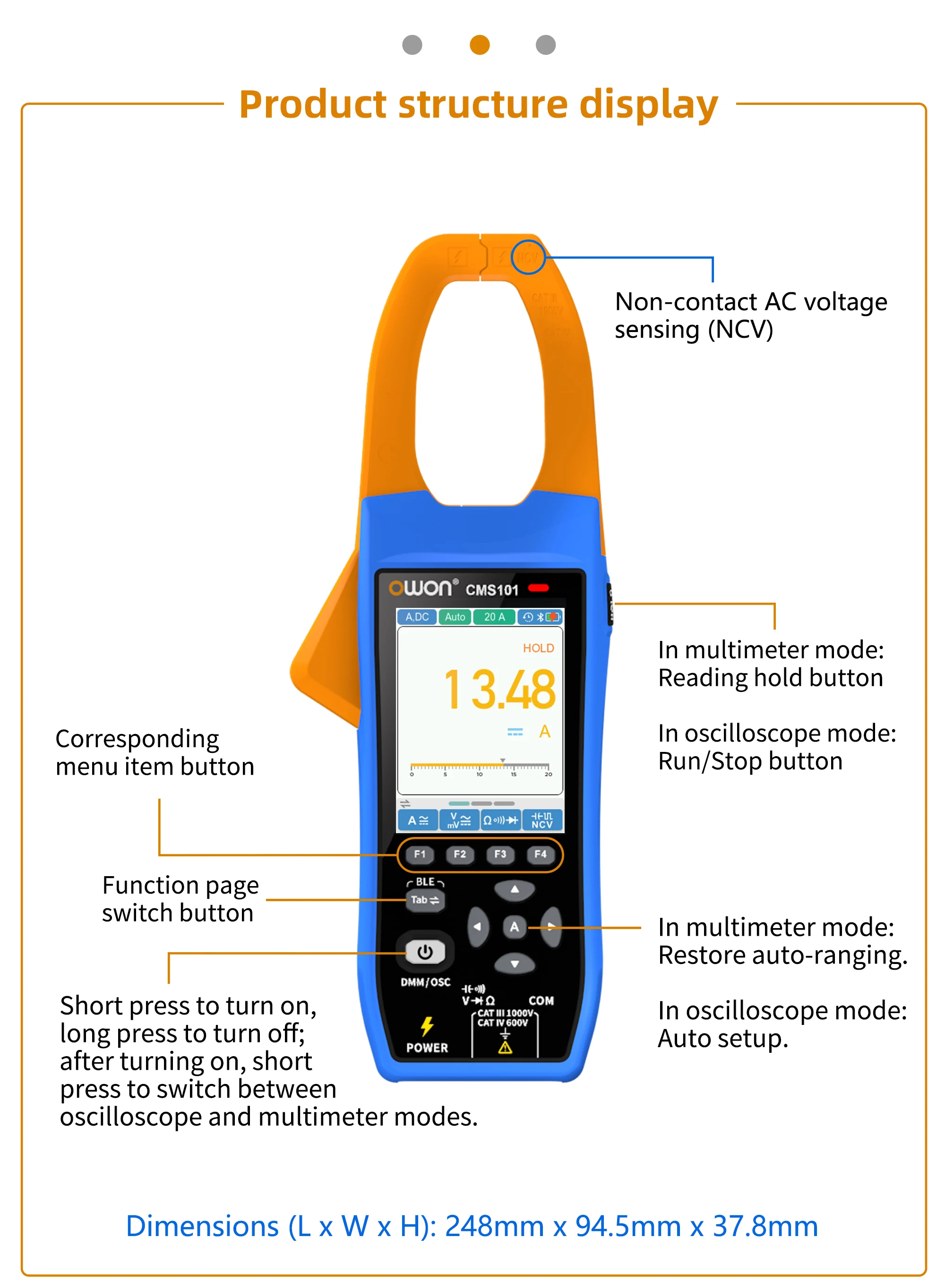 CMS101 3 in 1 1000A AC/DC Clamp Meter+ Oscilloscope Bluetooth Recorder Function