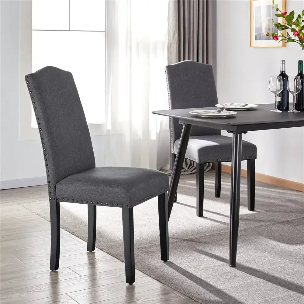 

Обеденные стулья с резиновыми деревянными ножками и без подлокотников из нетканого материала для кухни, гостиной, набор из 2, темно-серого цвета