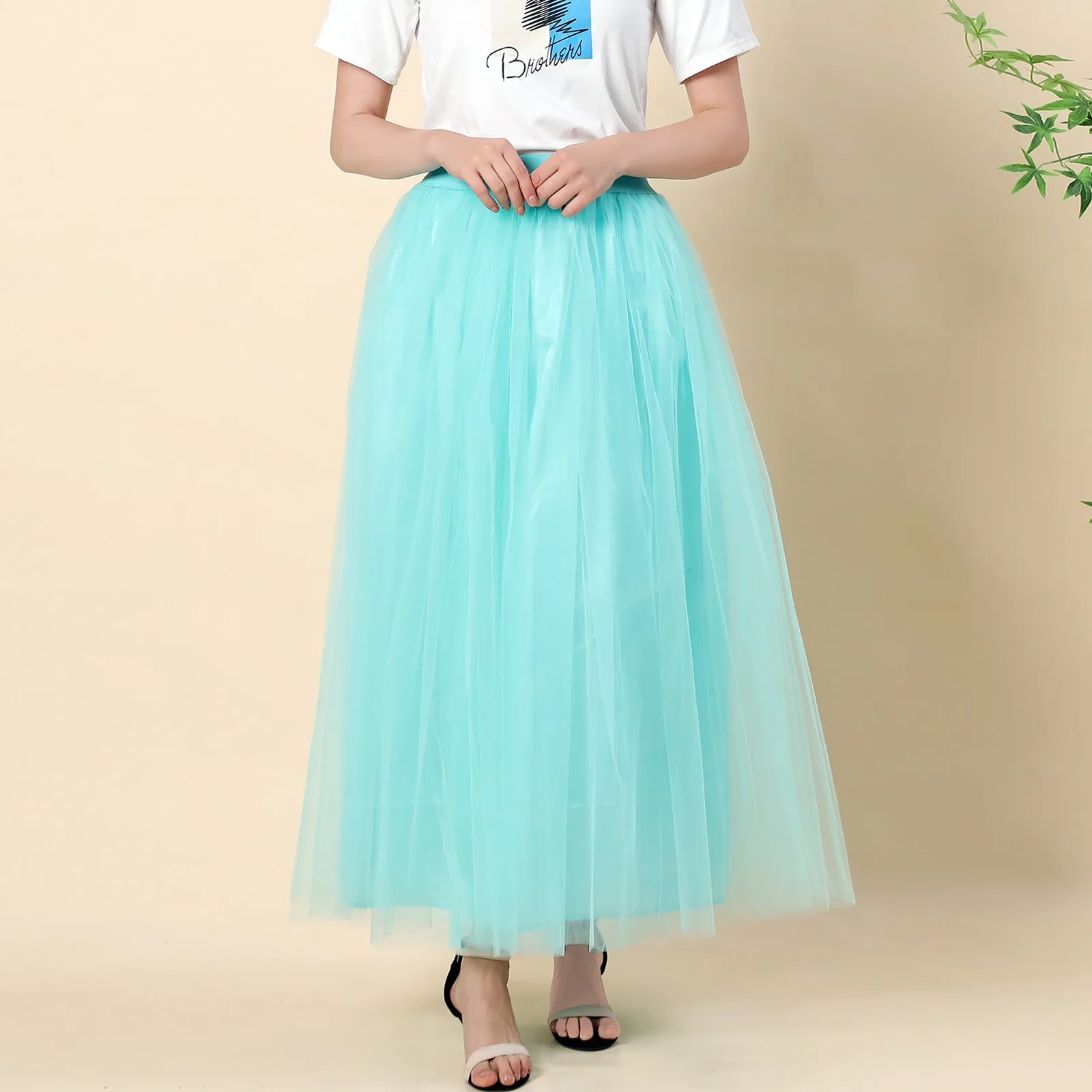 

Women Plus Size Mesh Tulle Mini Skirt Pleated Princess Bubble Skirt Solid Color Medium Long Half Length Skirts