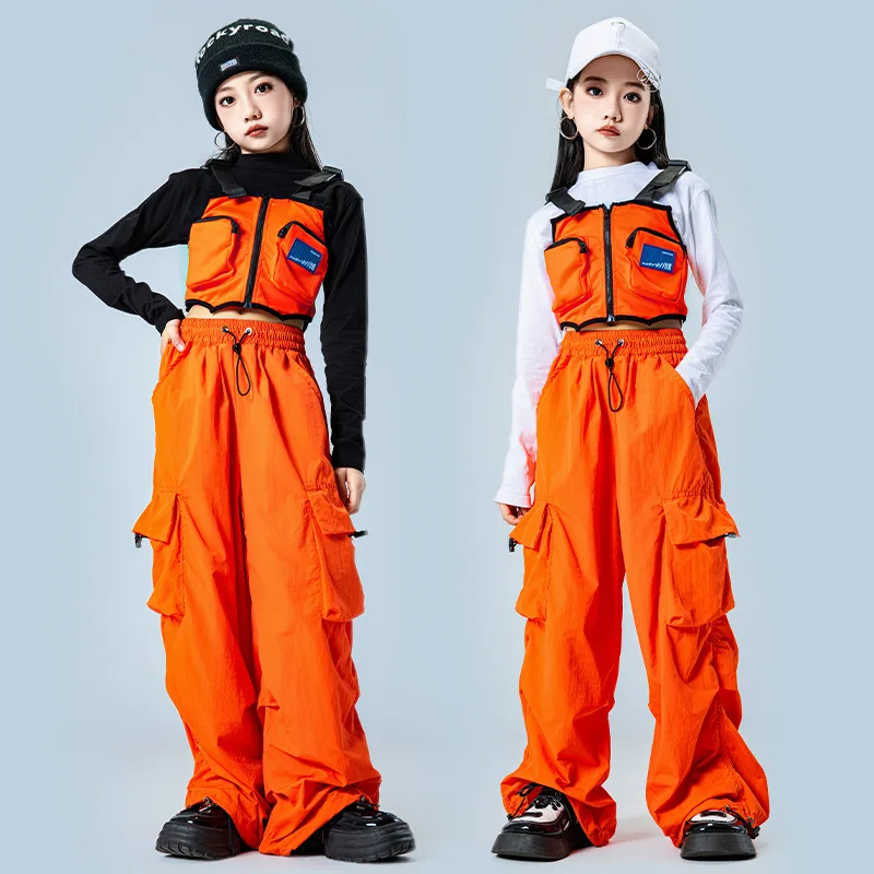 

Hip Hop Dance Clothes for Kids Orange Outfits Jazz Street Dance Wear Teenage Girl Modern Dance Practice Clothes Stage Outfits