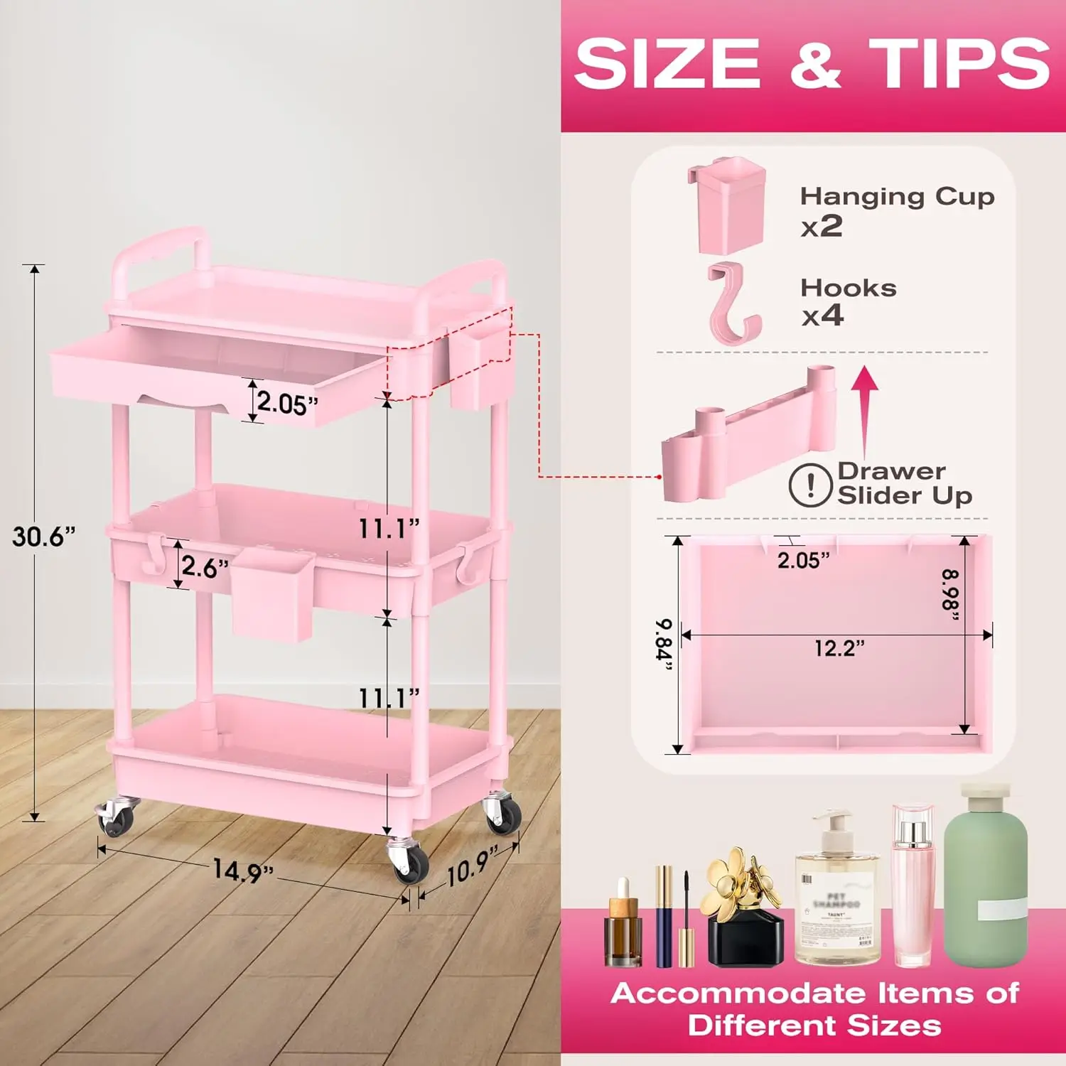niveles de almacenamiento para carrito de maquillaje