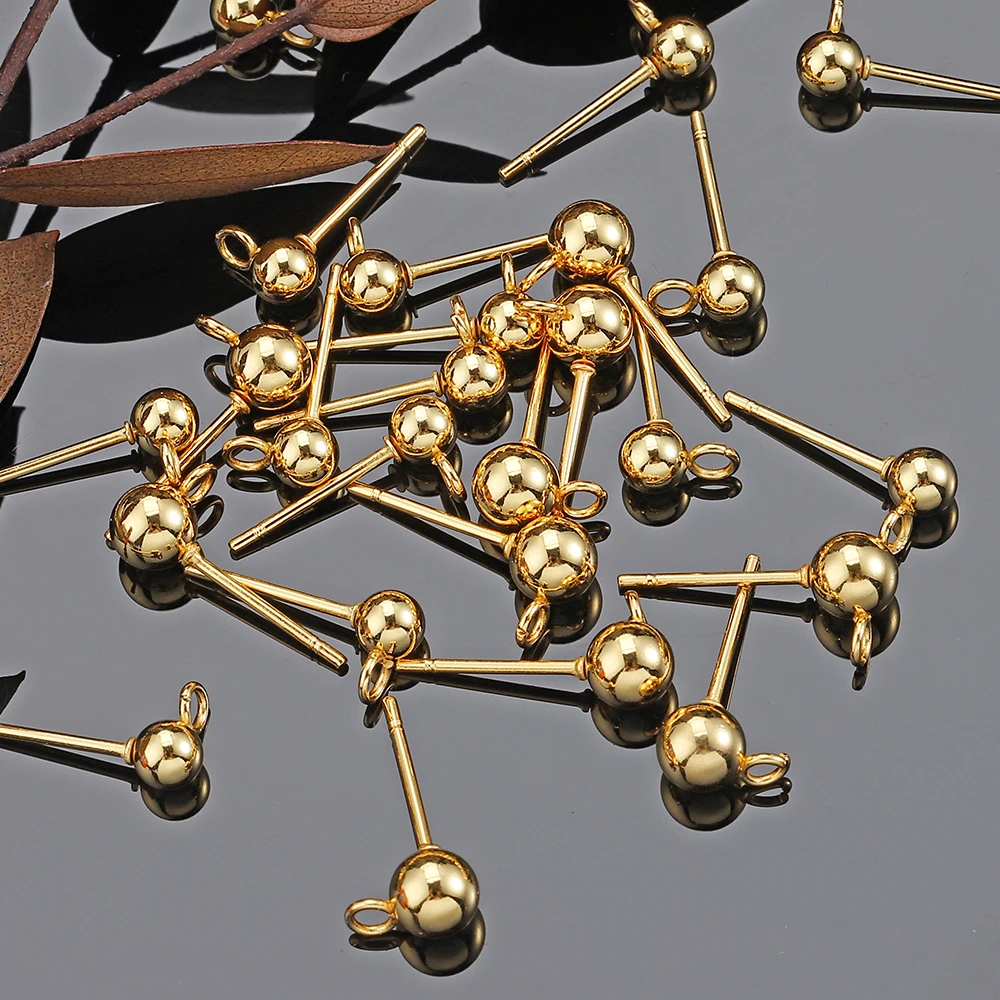 100 stücke/20 stücke Edelstahl Runde Kugel Ohr Beitrag Studs Ohr Rücken Offene Ringe Gold Farbe Ohrringe für DIY Schmuck Machen Großhandel – Detail 16