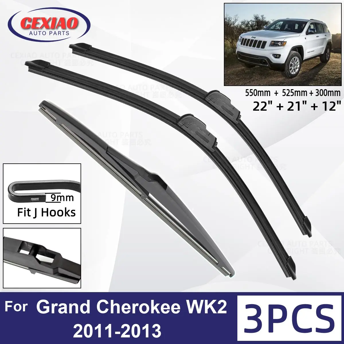 ForJeepGrandCherokeeWK220112013CarFrontRearWiperBladesSoft