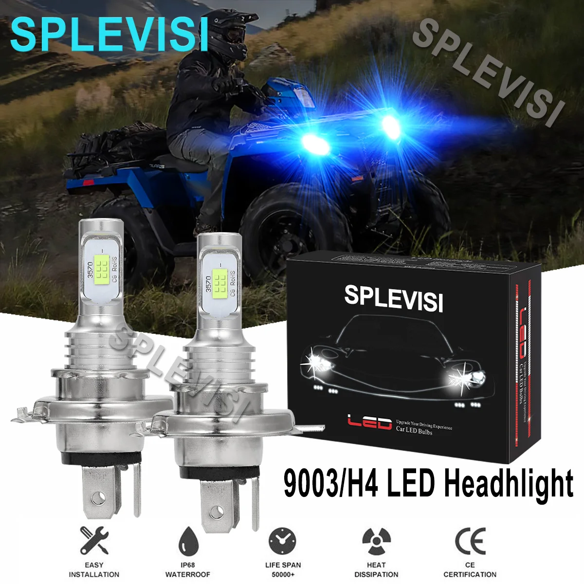 

2PCS Ice Blue 35W LED Headlights For Sportsman 335 1999-2000 Sportsman 400 2001 Sportsman 500 1996-2001 Worker 335/500 1999-2001