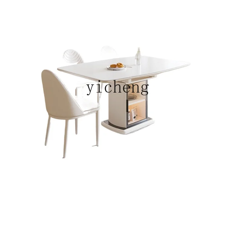 

XL Cream Style Stone Plate Dining Tables and Chairs Set Modern Simple Telescopic Folding Dining Table