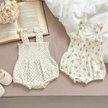 Summer Outfit Kids Baby Clothes Cotton Sleeveless Rompers Newborn Girls Clothes Toddlers Flower Bow Kids One-pieces Bodysuits 1