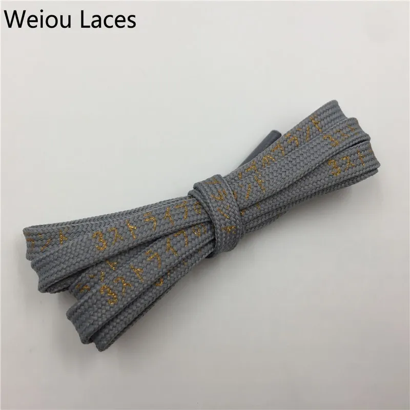 Weiou Flat Printed Gold Japanese Katakana Letter Shoe Laces Silk Printing Shoelace Black White Grey Red For Hiking Sneakers Gift