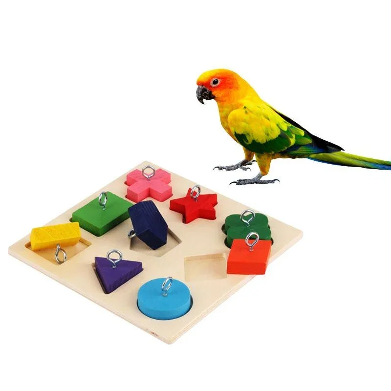 Parrot Educational Toys Parrot Interactive Training Toys Wooden Block Birds Puzzle Toy Bird Supplies 6