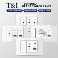 118x75mm Italy&Chile USB TypeC Fast Charging Wall Socket Schuko Wifi Smart Switch Sat TV Tel,White Tempered Glass Panel for Home 1