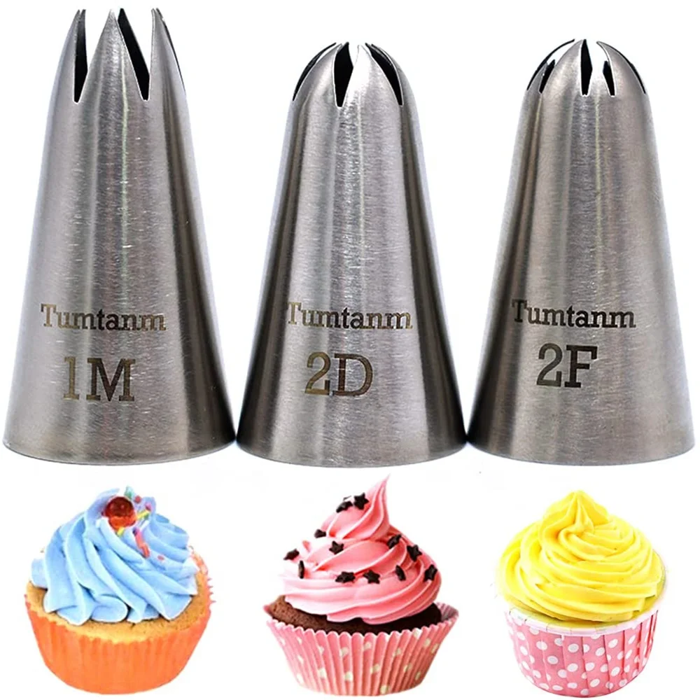 Set 3 Ugelli Per Pasticceria Extra Large In Acciaio Inox | Bocchette 1A, 1B, 2D Per Decorare Torte E Cupcake