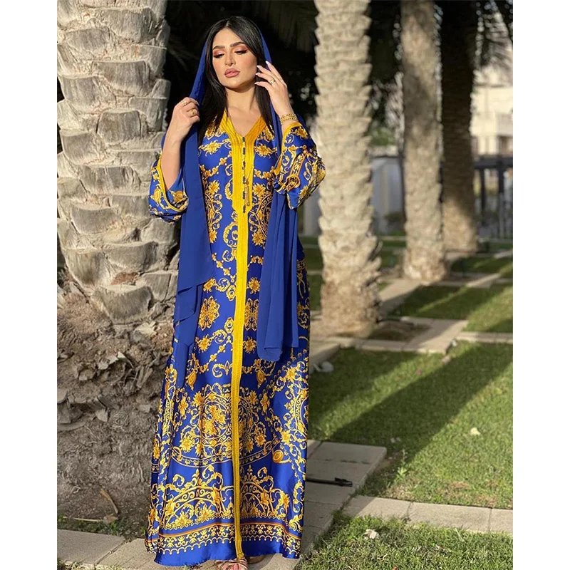 Robe Femme Musulmane Middle East Arab Dubai Muslim Robe Abaya Printed Dress Women Southeast Asia Abayas for Women