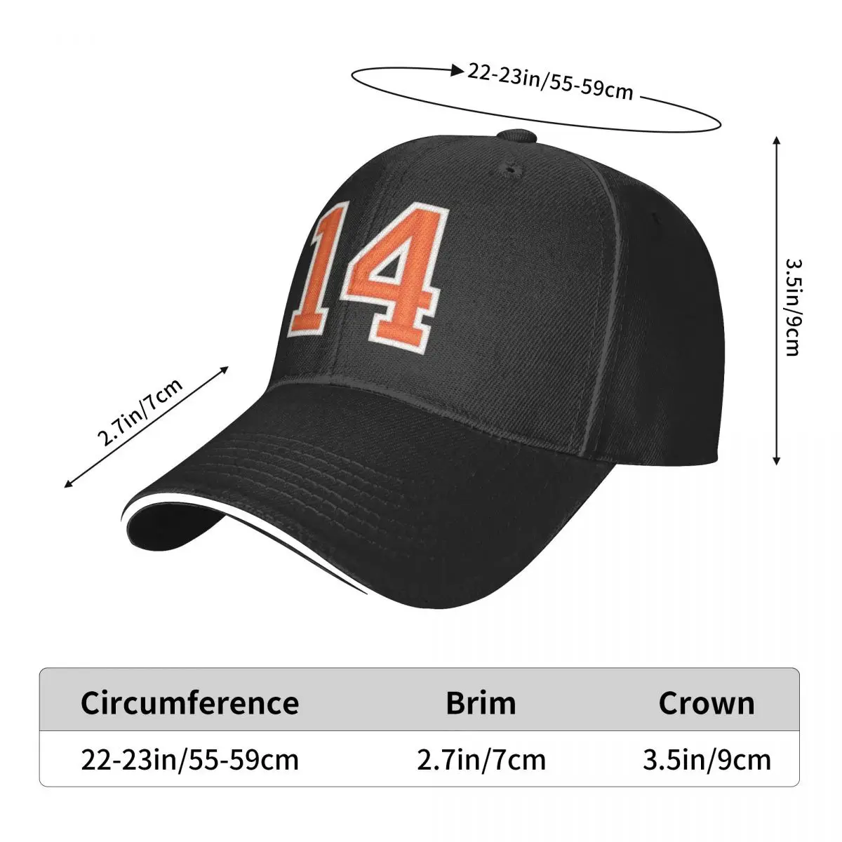 Gorra de béisbol para hombre y mujer, gorro deportivo con número 14, color naranja, ropa de Golf
