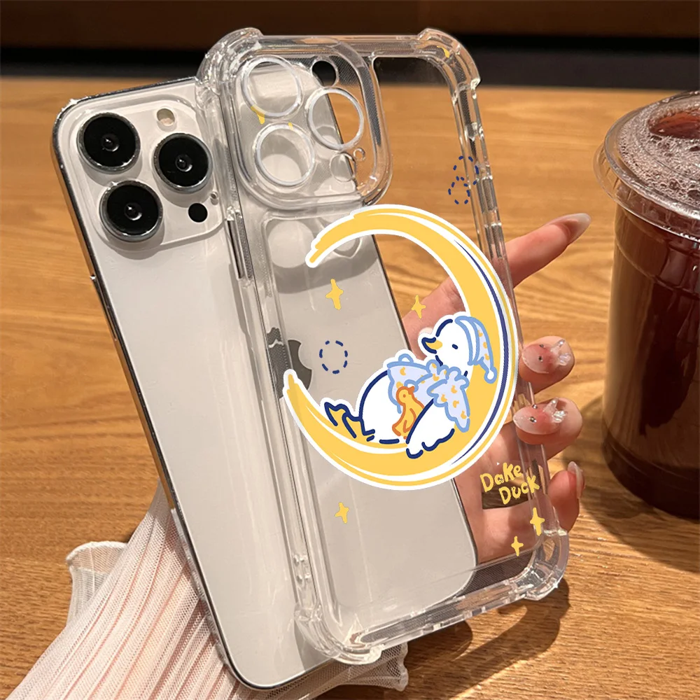 

Cartoon Cute Duck Phone Case for iPhone 15 14 13 ProMax XR XS Max 7 8 Plus SE 12 11 Hard Back Bumper Fundas Luxury Clear Capas
